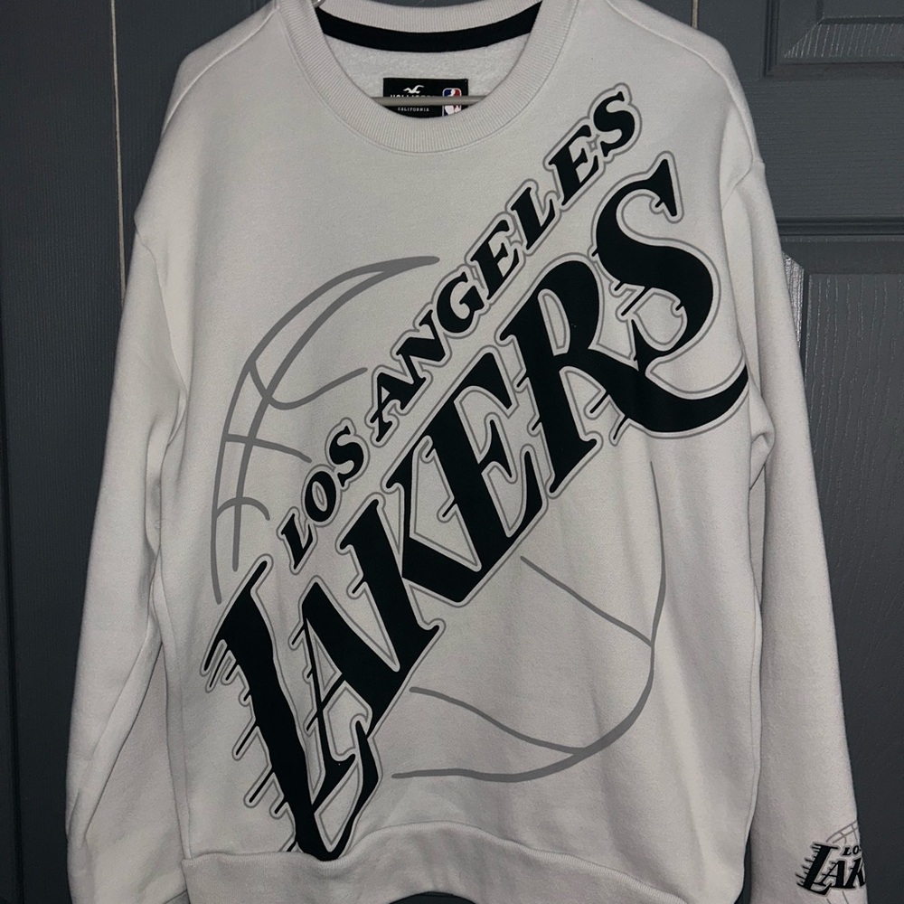 Hollister White Los Angeles Lakers Crewneck Sweater
